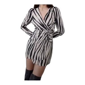 ZARA Wrap Zebra Short Romper Long Sleeve Playsuit Evening Party Jumpsuit Sz M